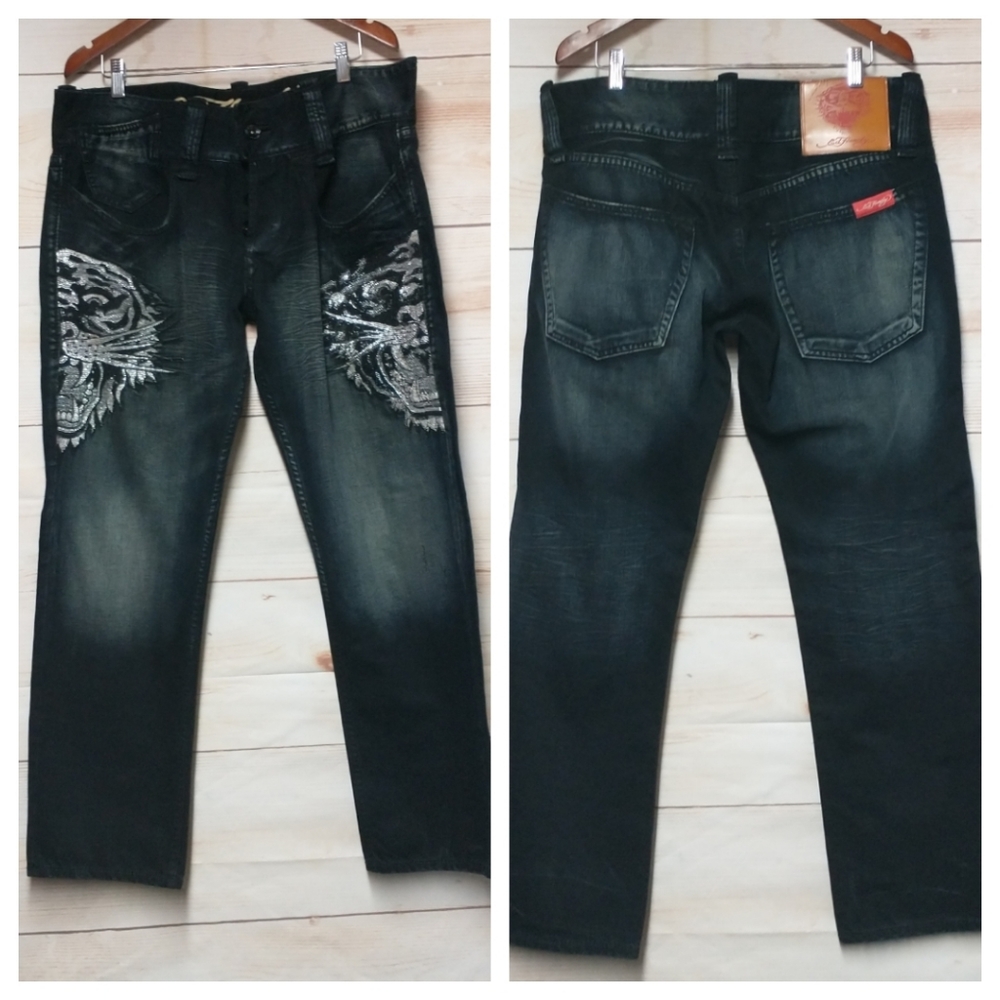 Ed Hardy Men's Tiger Embellished Jeans 38X32
